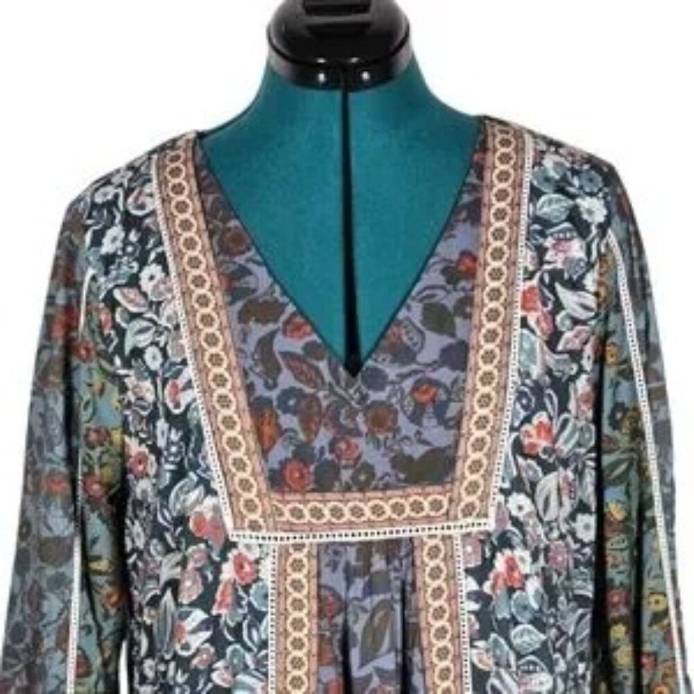 Sundance Boho Mixed Print Patchwork V-Neck Shift Dress Size Small - Picture 4 of 8